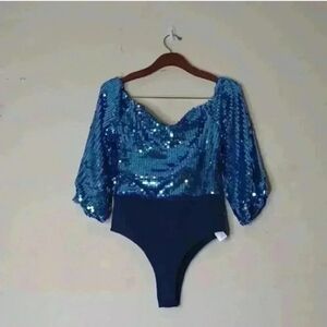 PUFF SLEEVE SEQUIN BODYSUIT